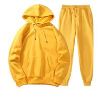 Mens Track Suit Set Camouflage Fleece Army Hooded Hood Top Joggers Bottom Tracksuit Sweatsuit Jogging Joggers Sets Activewear Set Sports Casual Sweat Suit Christmas (Yellow, L)