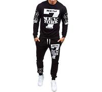 Mens Track Suits 2 Pieces New York Printed Crew Neck Sweatshirts Mens Jogging Suits Sets Clearance Cotton Mens Tracksuit Elasticated Waist Mens Track Pants Athletic Sports Casual Smart Mens Tracksuit