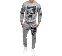 Mens Track Suits 2 Pieces New York Printed Crew Neck Sweatshirts Mens Jogging Suits Sets Clearance Cotton Mens Tracksuit Elasticated Waist Mens Track Pants Athletic Sports Casual Smart Mens Tracksuit
