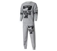 Mens Track Suits 2 Pieces, New York Printed Crew Neck Sweatshirts, Mens Jogging Suits, Sport Sets Elasticated Waist Track Pants Athletic Workout Tracksuit Casual Smart Mens Tracksuit Grey