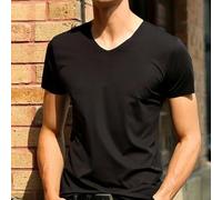 Men's Trackless Ice Silk T Shirt, V Neck Short Sleeve from Japan for Casual Style (3XL Black)