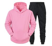 Mens Tracksuit 2 Piece Hoodie Sets Fall Winter Long Sleeve Pullover Sweatshirt Jogger Sweatpants Sweatsuit With Pocket (Color : Pink, Size : L)