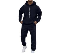 Men's Tracksuit Contrast String Fleece Tracksuit Hoodie Top Bottoms Joggers Gym Set Draw Code Tracksuit Track Suit Sportswear for Gym Running Exercise Fitness Holiday Clothing (Navy, M)