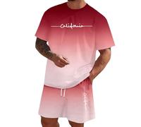 Men's Tracksuit Fashion Summer Tracksuit Oversized Short Sleeve Tshirts and Shorts Co Ord Sets with Pocket 2 Pieces Summer Running Football Sports Athletic Sweatsuits Casual (#002 Brick Red,XL)