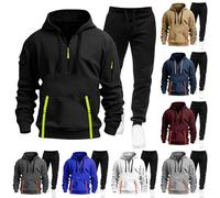 Mens Tracksuit Full Set 1/4 Zip Long Sleeve Hoodie Sweatshirt and Sweatpants Set Contrast Color Athletic Sweatsuits 2 Pieces Casual Sport Suit Exercise Fitness Sportswear Breathable Jogger Suit