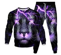 Men's Tracksuit Full Set Animal Lion 3D Printed Long Sleeve Sweatshirt + Joggers Set Hip Hop Two Piece Set Casual Sportswear Set