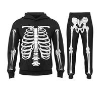 Men's Tracksuit Full Set Halloween Skeleton Printed Long Sleeve Hoodies Elasticated Waist Drawstring Joggers Sweatsuit Casual Jogging Suit