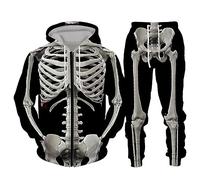 Men's Tracksuit Full Set Halloween Skeleton Skull Bones Printed Long Sleeve 2 Piece Outfit Set Hoodie with Jogging Pants Casual Sweatsuits Track Suits Jogging Athletic Suit Sets