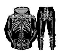 Men's Tracksuit Full Set Halloween Skeleton Skull Bones Printed Long Sleeve 2 Piece Outfit Set Hoodie with Jogging Pants Casual Sweatsuits Track Suits Jogging Athletic Suit Sets