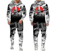 Men's Tracksuit Full Set Samurai Tattoo 3D Printed Hoodie and Joggers Set Hip Hop Two Piece Set Casual Sportswear Set