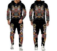 Men's Tracksuit Full Set Samurai Tattoo 3D Printed Hoodie and Joggers Set Hip Hop Two Piece Set Casual Sportswear Set