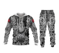 Men's Tracksuit Full Set Viking Warrior 3D Printed Hoodie and Joggers Set Hip Hop Two Piece Set Casual Sportswear Set