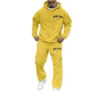 Mens Tracksuit Full Zip Jogging Sports Gym Suit 2 Piece Athletic Contrast Sweat Suits with Hoodie Big and Tall Sweatsuits for Men Jogging Suit Set for Running Holiday Clothes (Yellow, S)