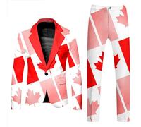 Men's Tracksuit Jogging Suit Summer Two Piece Canada Day Suit for Men with Long Sleeve Coat and Trousers, Printed Button Placket and Pockets for Holiday Parties Outdoor Vest Red, red, 3XL