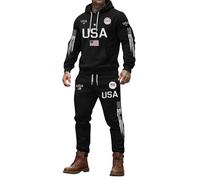 Mens Tracksuit - Patriotic Print Hoodie Jogger Set Comfortable Casual Independence Day Outfit for Men Outdoor Leisure Spring Autumn