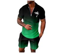Men's Tracksuit Polo Shirt & Shorts 2 Piece Quarter Zip Sweatsuit Sets Short Sleeve Golf Polo Shirts Summer Shorts Jogger Suit Sports Casual Sweat Suit (Men's Summer Tracksuit Set Light Green,5XL)