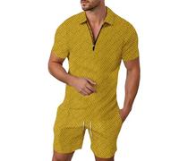 Men's Tracksuit Polo Short Sleeve Suit Set 2 Piece Outfits Summer Tracksuits Zip Collar Shirt and Shorts Sets Casual Sport Activewear Golf Suits Sweat Outfits Sport Sweatsuit