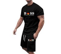 Men's Tracksuit Set 2 Pieces Summer Tracksuit Crew Neck Tee Shirt & Casual Short Set Mens Workout Clothes Gym Sets Exercise Fitness Sportswear(Black,XXL)