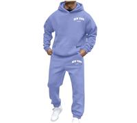 Mens Tracksuit Set Fleece Letter Print Hooded Sweatshirt and Sweatpants Jogger Stretchy Drawstring Waist 2 Piece Sweatsuits for Men Autumn Winter Warmth Hoodie Suits Comfy Soft Tracksuits S,M,L,XL,XXL