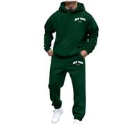 Mens Tracksuit Set Fleece Letter Print Hooded Sweatshirt and Sweatpants Jogger Stretchy Drawstring Waist 2 Piece Sweatsuits for Men Autumn Winter Warmth Hoodie Suits Comfy Soft Tracksuits S,M,L,XL,XXL