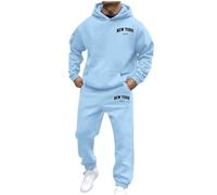 Mens Tracksuit Set Fleece Letter Print Hooded Sweatshirt And Sweatpants Jogger Stretchy Drawstring Waist 2 Piece Sweatsuits for Men Autumn Winter Warmth Hoodie Suits Comfy Soft Tracksuits Set