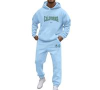 Mens Tracksuit Set Fleece Print Hooded Sweatshirt and Sweatpants, Regular Fit, Athletic Wear Athletic Drawstring Going Out Full Set for Men