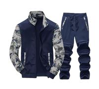 Mens Tracksuit Set Full Zip Color Block Camo Jacket Jogging Bottoms Sweatshirt Long Sleeve Sports Sweatsuit 2 Pieces Workout Top & Bottom Sets Sportwear Jacket Suit Running Outfits