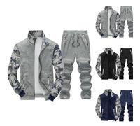 Mens Tracksuit Set Full Zip Color Block Camo Jacket Jogging Bottoms Sweatshirt Long Sleeve Sports Sweatsuit 2 Pieces Workout Top & Bottom Sets Sportwear Jacket Suit Running Outfits