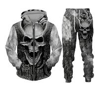 Men's Tracksuit Set Horror Skull 3D Printed Zipper Hoodies and Sweatpants Two Piece Set Halloween Streetwear Sweatshirt Set