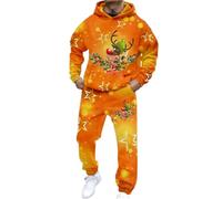 Mens Tracksuit Set Long Sleeve Zip Up Hoodie and Casual Cotton Comfortable Fit Joggers Sets Activewear Set Casual Running Sport Sweat Activewear 2 Piece Suit Pants Christmas (Orange,XXL)