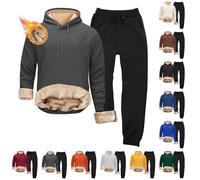 Mens Tracksuit Set Long Sleeved Fleece Warm Sweatsuits Hooded Sweatshirt And Sweatpants Set Hoodie Joggers Sets 2 Piece Fashion Sweatsuits For Men Loose Thickened Sports Pants Plus Size M-5Xl