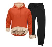Mens Tracksuit Set Long Sleeved Fleece Warm Sweatsuits Hooded Sweatshirt And Sweatpants Set Hoodie Joggers Sets 2 Piece Fashion Sweatsuits For Men Loose Thickened Sports Pants Plus Size M-5Xl