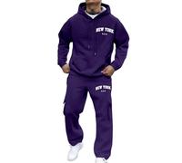 Mens Tracksuit Set Luxury 2 Piece Coral Fleece Hoodie and Jogger Loungewear Set Warm Soft Cosy Loungewear Loungewear Sets Winter Tracksuit for Men UK Holiday Clothing (Dark Purple, XL)