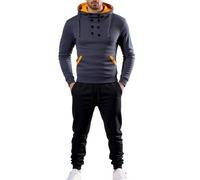Mens Tracksuit Set,Men's Suits Double Breasted Pullover Hooded Sweatshirt Set Slim Fit Short Jacket Fleece Lined Casual Outfit For Daily Wear
