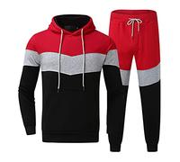 Men's Tracksuit Set Plus Size 2 Piece Patchwork Hoodie Jogging Bottoms Set Jogging Suit, Men's Sports Suits Contrast Color Pullover Hoodie With Pocket + Trousers Tracksuits, Sweatpants Set