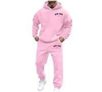 Mens Tracksuit Set Sportswear Hooded Long Sleeve Pocket Hoodie+Loose Jogging Pants Hooded Sweatshirt Topwear Loungewear for Travel Long Sleeve Crew Neck Sweat with Jogger Bottoms Light Pink