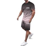 Men's Tracksuit Set UK Fashion Summer Tracksuit Summer Drawstring Oversized T Shirts Elastic Waist Shorts Matching 2 Piece Crew Neck Shirt & Short Fashion Casual Sweatsuits (#001 Light Purple,XL)
