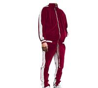 Mens Tracksuit Set Velour Velvet 2 Piece Athletic Sweat Suits Full-Zip Sweatshirt Jacket and Striped Jogging Botttoms Contrast Tracksuits Running Sports Gym Sportwear Casual Exercise Sports Outfit