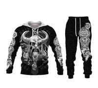 Men's Tracksuit Set Viking Warrior 3D Printed Hoodies and Jogger Pants Suit Two Piece Set Sportswear Casual Sweatshirt Set
