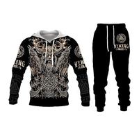 Men's Tracksuit Set Viking Warrior 3D Printed Hoodies and Jogger Pants Suit Two Piece Set Sportswear Casual Sweatshirt Set