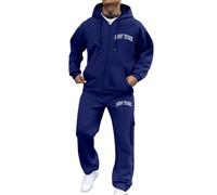 Mens Tracksuit Sets Full Zip Jogging Sports Gym Suit 2 Piece Athletic Contrast Sweat Suits with Hoodie Active Sets Long Sleeve Crew Neck Sweat with Jogger Bottoms Holiday Clothing (Blue, XXL)