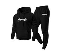 Men's Tracksuit Sets Hooded Fleece Sweatshirt and Sweatpant Casual Drawstring Activewear Jogging Sweatsuits 2 Piece Fashion Tracksuits Sportswear Gym Sport Set Hoodie Sweatsuit(Black, M)