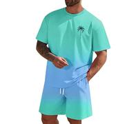 Mens Tracksuit Shirt & Shorts 2 Pieces Suit Summer Short Sleeve Casual Suit Breathable Loose T-Shirt Coconut Printed Gradient Beach Vacation Outfits With Pockets Plus Sizes Xs-6Xl