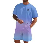 Mens Tracksuit Shirt & Shorts 2 Pieces Suit Summer Short Sleeve Casual Suit Breathable Loose T-Shirt Coconut Printed Gradient Beach Vacation Outfits With Pockets Plus Sizes Xs-6Xl