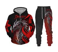 Men's Tracksuit Two Piece Set Viking Dragon 3D Printed Zip Up Hoodie and Sweatpants Fashion Casual Sweatshirt Suits