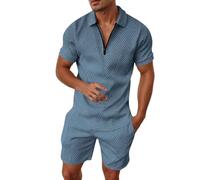 Men's Tracksuit UK Short Sleeve Polo Suit Sets Zip Polo Shirt & Shorts Joggers Gym Casual Running Sport Sweatsuit Activewear Summer 2 Piece Outfit Pants