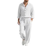Men's Tracksuit V Neck Long Sleeves Cotton and Linen Set 2 Pieces Suit Shirt with Buttons Jogging Pants Hawaiian Y2K Streetwear Gym Beach Holiday Medieval, Mens Pyjamas Set, Breathable and Flexible