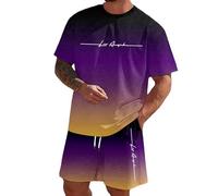 Men's Tracksuits 2 Pieces Sweatsuit Sets Male Print Short Sleeve T Shirt and Shorts Two Piece Set Letter Print Graphic Pyjama Matching Outfits 2 Piece Fashion Sweatsuits Sport Set (z1-Purple, XXXL)