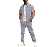 Men'S Tracksuits 2 Pieces Waffle Soft Suit Set Short Sleeve Zip Workout Top & Trouser Set Joggers Gym Top Casual Running Sport Sweat Activewear Jacket Suit Business Outfits