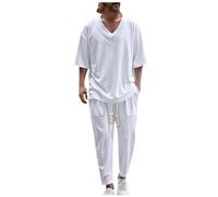 Men's Tracksuits,2pcs Short Sleeve V-neck Workout Top & Trouser with Drawstring Set for Men,Casual Summer Lightweight Beach 2 Piece Outfits,Hawaii Sports Suit